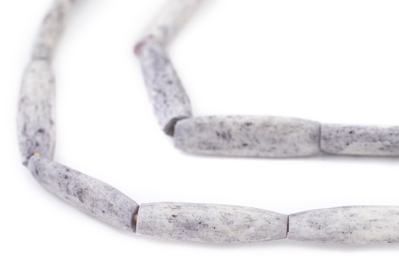 The Bead Chest Washed Grey Bone Beads - Full Strand of Fair Trade African Beads (Tube, Washed Grey)